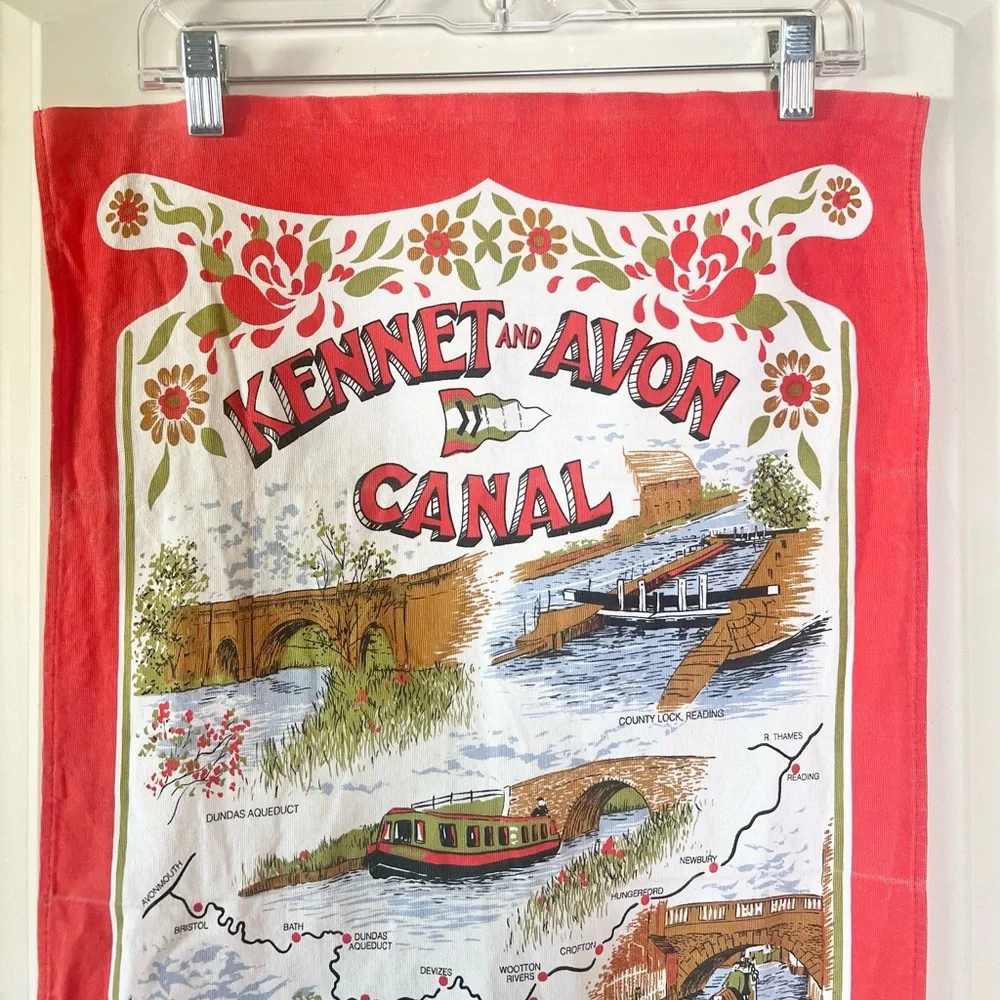 Vintage Kennet & Avon Canal Tea Towel Cotton British Map Decor Souvenir